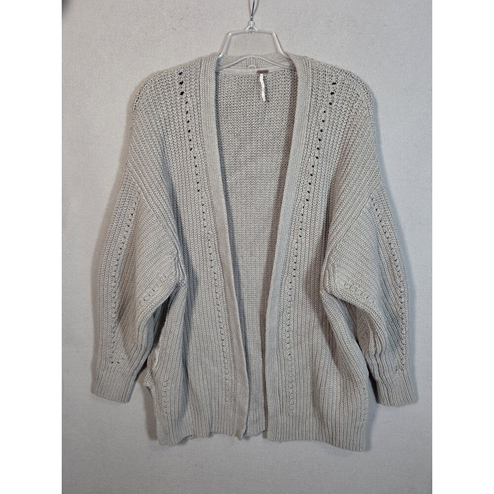 Free People Nightingale Cardigan Womens L Gray Chunky Knit Pockets Oversized